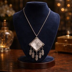 Silver sterling and rock crystal Boho Feather Pendant Necklace